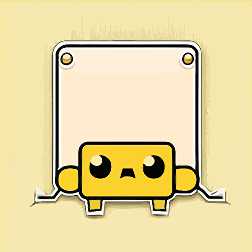 vector sticker style, rectangle border, transparent background, cute cartoon kawaii style, yellow backdrop inside with a small robot head in right hand lower corner of border