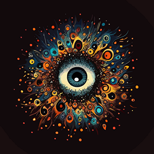 cosmic mandala made of eyes, 2d flat vector style, comic book style