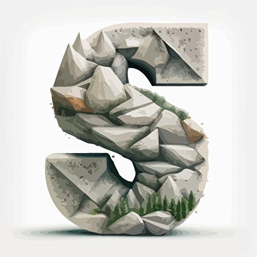 the letter S made made from mountain stone, vector, white background