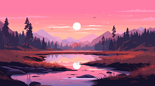 2d vector flat illustration pink landscape