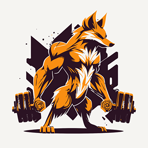 muscular fox with dumbbell logo, futuristic and minimalistic, flat in vector style without background, without text
