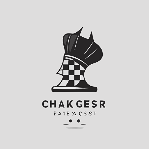 a minimal vector logo, chess piece, chef hat, white background, black and white