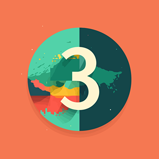 flat vector logo, number 3 type in front of earth, simple minimal, by Ivan Chermayeff