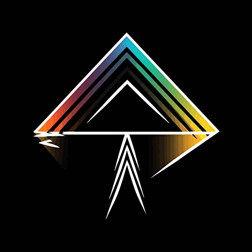 retro iconic logo of a prism resembling a mouse arrow, white vector, on black background