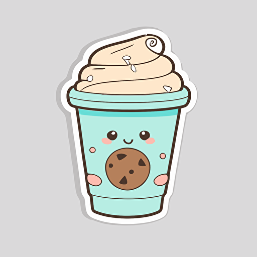 kawaii coffe cup, sticker, vector, white background, contour, cartoon style
