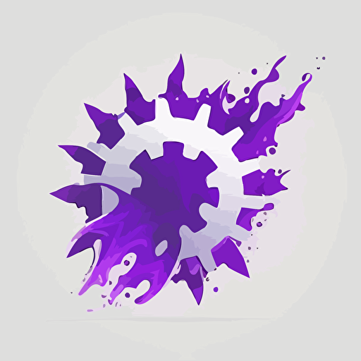 simple icon, flaming gear, white background, single color, purple, vector, no shadows