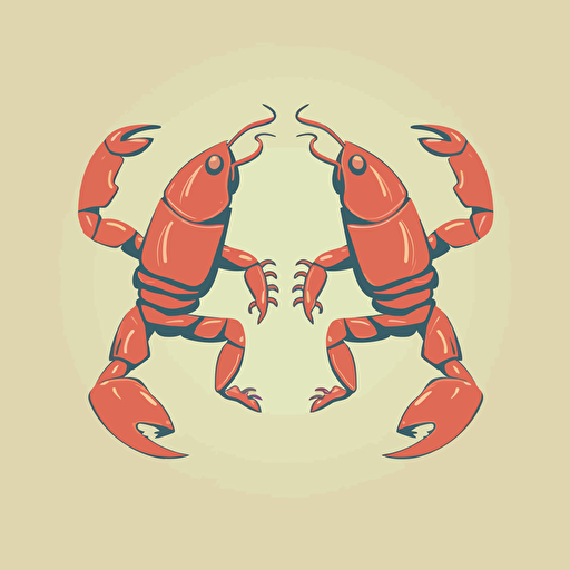 very simple logo for two dancin crayfish, retro, vector flat, PNG, SVG, flat shading, solid background, mascot, logo, vector illustration, masterwork, 2D, simple, illustrator
