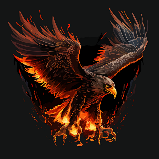 diving eagle, made of fire, bombs in it's talons, vector art