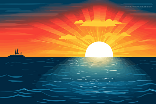 vector illustration of the sun setting over the ocean