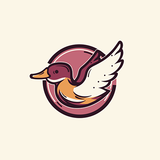 vector logo of a shaded maroon ball with a thick single seam, a mallard flies around it