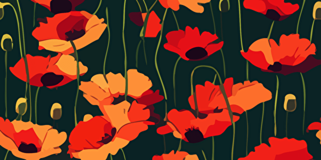 A pattern of poppies in vector style. Magic hour. Miyazaki.