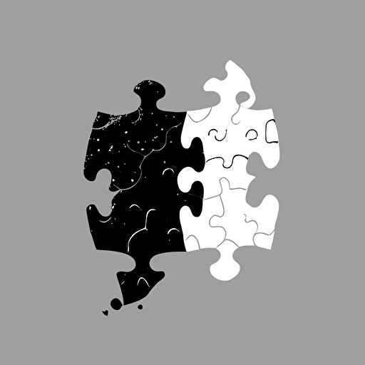 two puzzle pieces that do not match, black and white, vector image, white background
