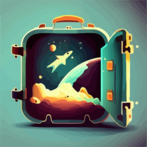 illustration of a quirky briefcase scene floating in space. Vector. Contrasting shadows. Moody.