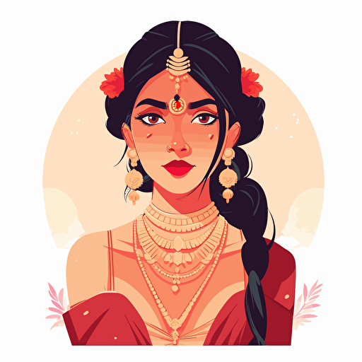 asian indian female, anime style flat vector illustration