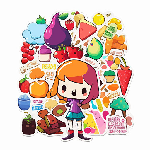 nutrition poster sticker vector, contour,white background, colorful, kawaii , boutique