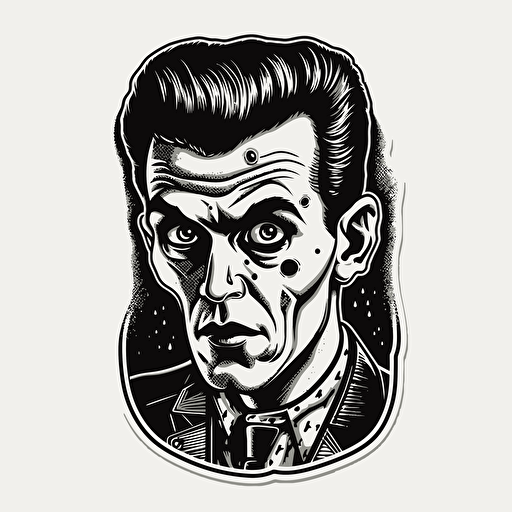 Psychobilly,Horror, Sticker, 80s horror comic art, Vector,