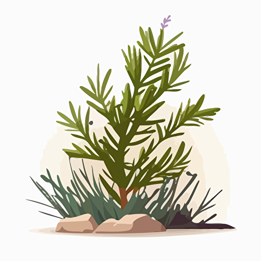 rosemary plant, simple, vector, white background, in the style of tom whalen