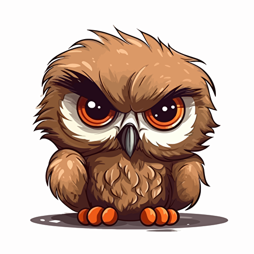 cute grumpy baby owl, style of children's cartoon, vector art, isolated on white, no background