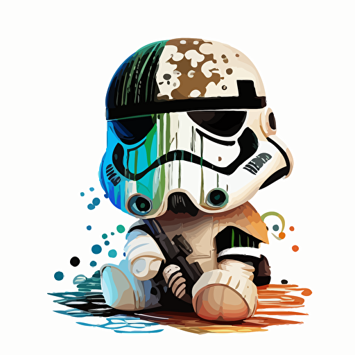 A saturated colorfull baby fur stormtrooper, goofy looking, smiling, white background, vector art , pixar style