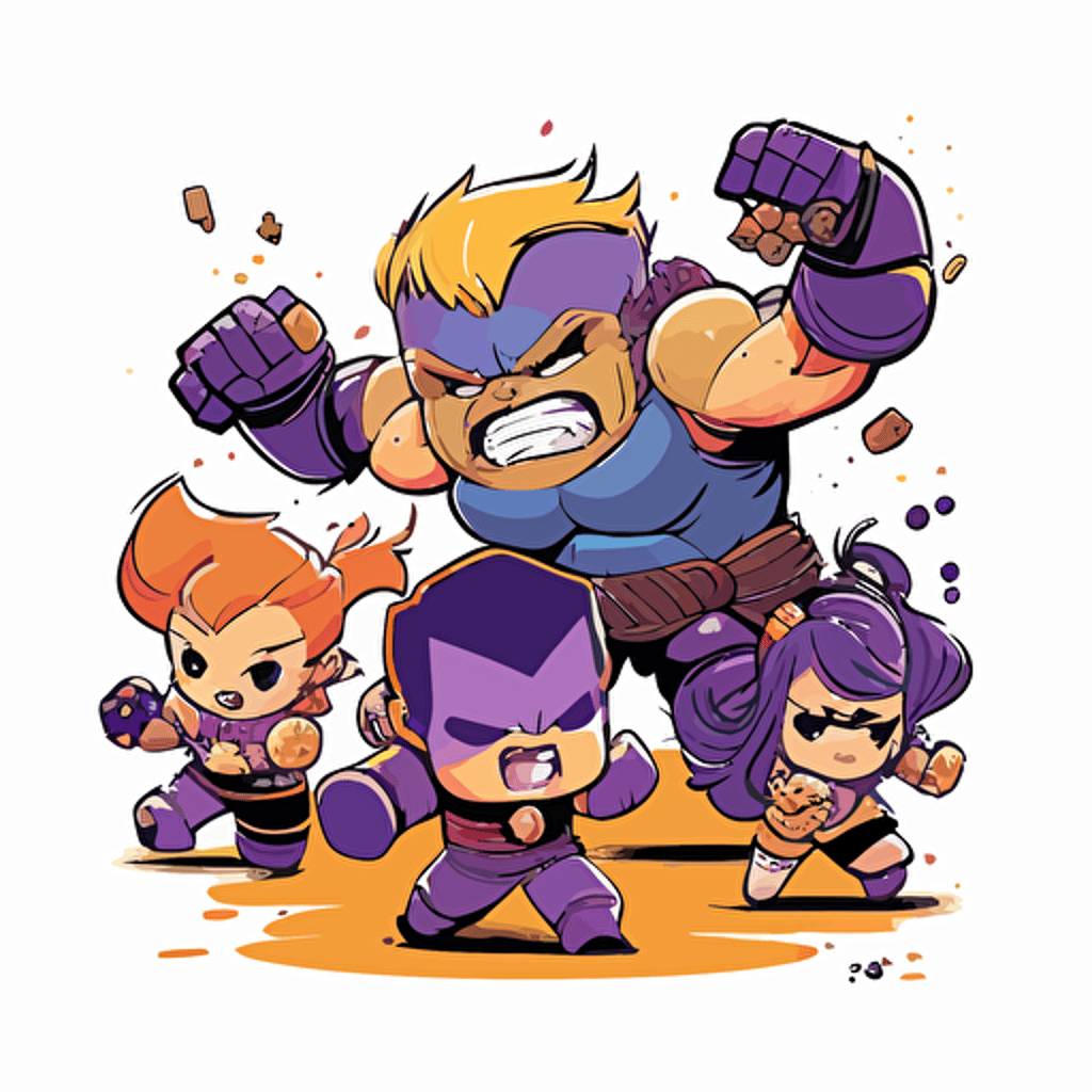 group of Marvel comic book heroes fighting thanos as babies cartoon , vector style art