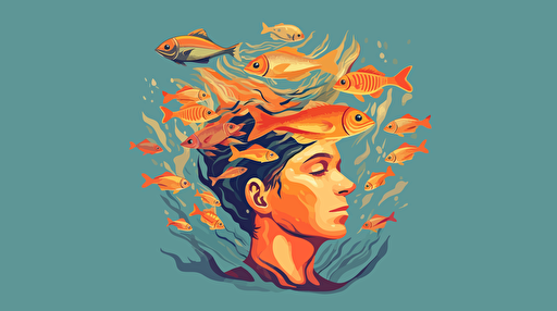 vector art of a man with fish swimming out of the top of his open head