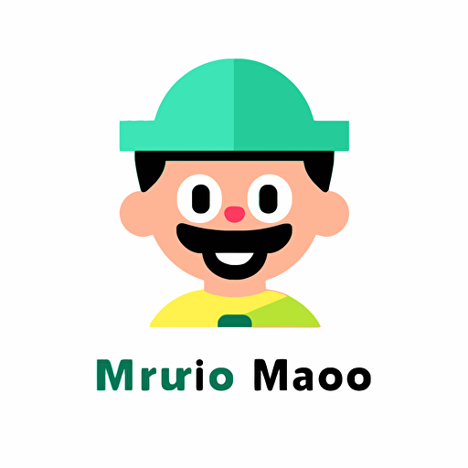 Fun, An avatar placeholder for a Bot named Mario, colorful vector illustration for slide presentation, flat color palette, total white background, true white background