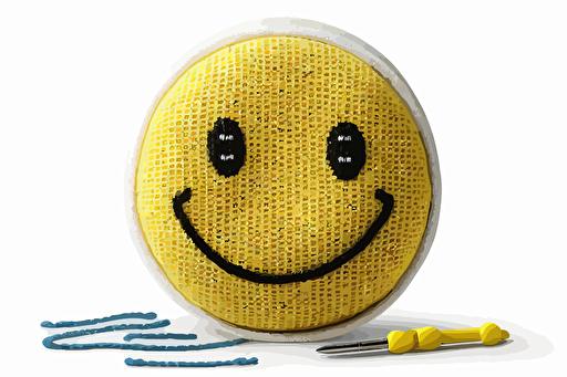 A embroieded smiley face vector in white background, high details.
