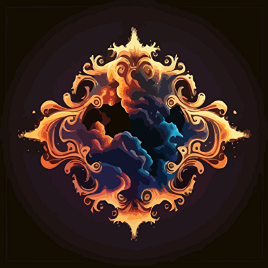 burning cosmic cloud emblem, logo, perfectly symmetrical, vector, shapes