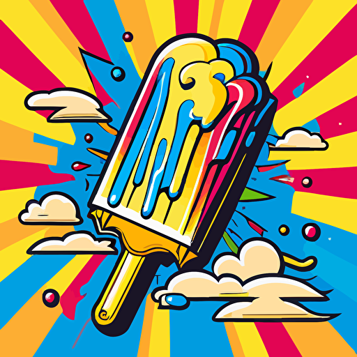 brand logo in pop art style, with a popsicle, and flow, flat, vector