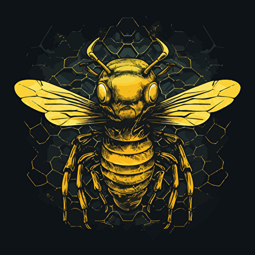 2D vector bee honey in minimalism cyberpunk style. Colors: #FB6B00 & #111111 colors