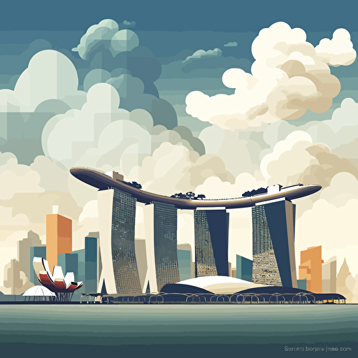 vector art marina bay sands singapore clouds