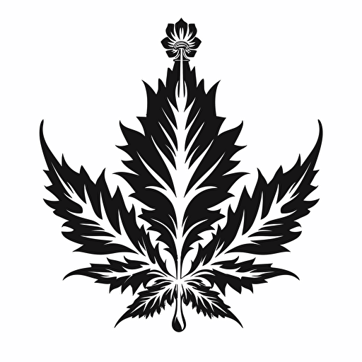 a pot leaf that looks like a crown black and white logo vector art simple not detailed