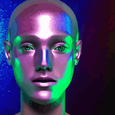 3d render holographic human robotic head glossy iridescent surrealistic 3d illustration human face non binary non binary model 3d model human cryengine holographic texture holographic material holographic rainbow concept cyborg artificial intelligence