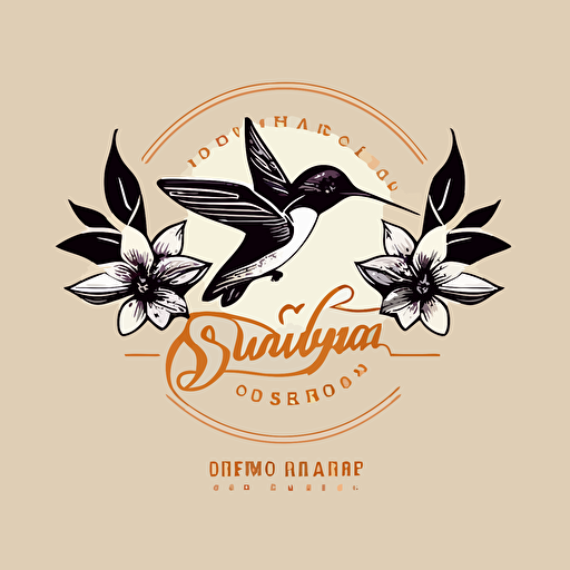 a simple two color vector logo for organic shop, inspired by hummingbird and florals, japan style, vector, logo