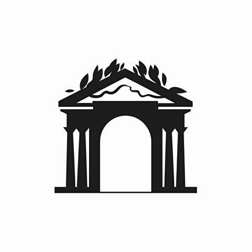 black minimalistic vector logo containing an ancient greek arch on a white background