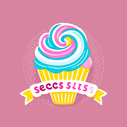 A dessert logo design named "SweetLabs", featuring a playful combination of pink, blue, and yellow colors, showcasing a whimsical cupcake with a swirl of frosting and sprinkles, incorporating stylized text for the name, evoking feelings of joy and sweetness, Illustration, digital art with a flat, vector style,