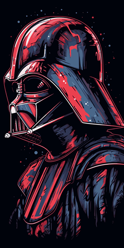 Darth Vader, shoulder view, vector gradient hand drawn illustration