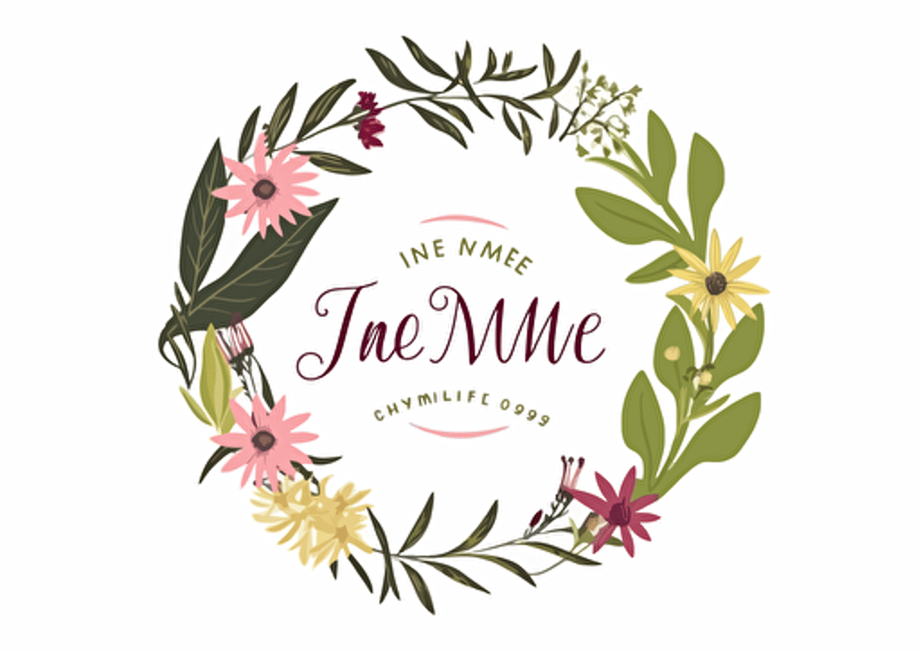 Flower and botanical oval wreath, name, logo, vector flat, PNG, SVG, vector illustration