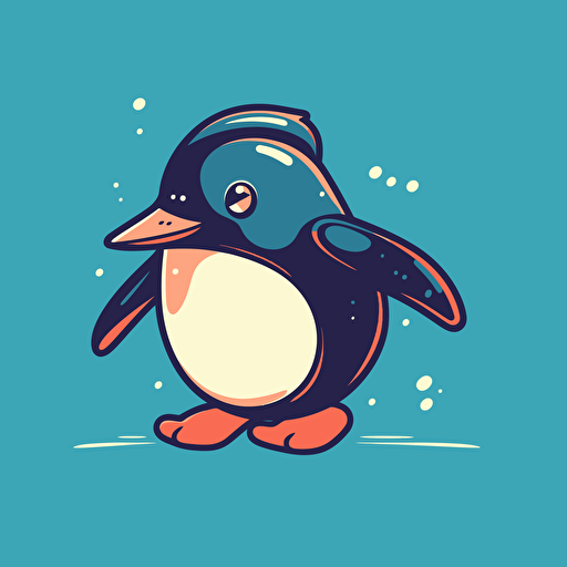 Penguin, Ice Skating, Minimalist, Graceful, Cool Lighting, Comic vector illustration style, flat design, minimalist logo, minimalist icon, flat icon, adobe illustrator, cute, Simple