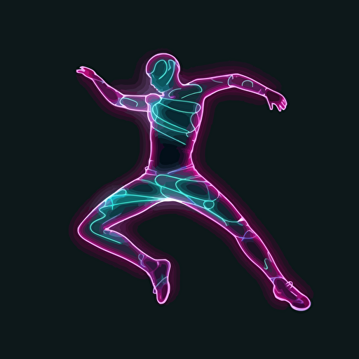 neon light,vector illustration, silhouette of a person dancing sports, dynamic posture