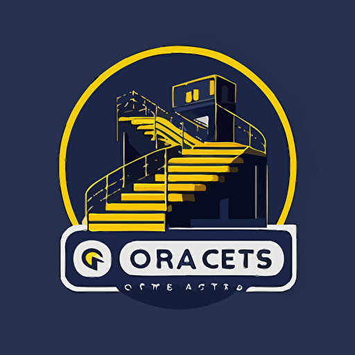 ogo with stairs factory, simple, only logo with no word,vector, main color dark blue, sub color yellow, background color is white