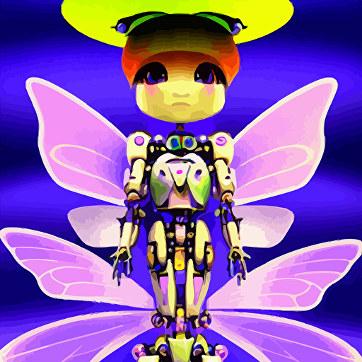 3d render chibi cyborg mecha fairy ichiro tanida wearing big cowboy hat wearing angel wings psychedelic swirly background 3d butterflies 3d flowers n style 1990 s cg graphics 3d rendered y2 k aesthetic ichiro tanida 3do magazine