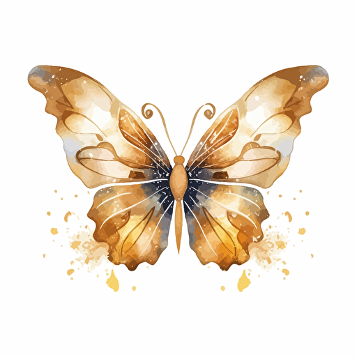 whimsical and cute gold watercolor butterfly design, vector