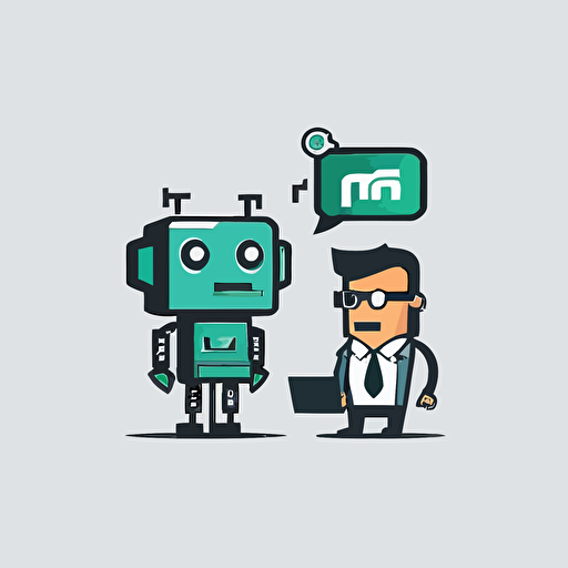 a mascot logo of a robot and office worker , simple, vector