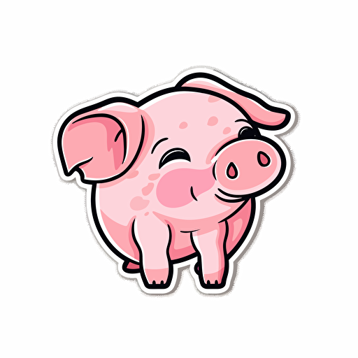 Vector illustration of a farm pig, hand-drawn, cartoonish, minimalistic, solid white background, kiss cut sticker