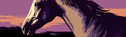 vector style illustration of a horse, facing left, highlights of purple,