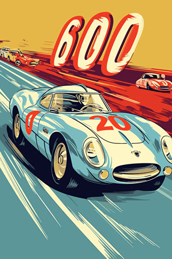 1960's car racing sport event in cartoon vector style clear light colours,