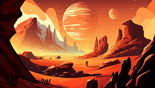 mars alien planet landscape,mountians,wide angle,planets,anime style,comic,vector,