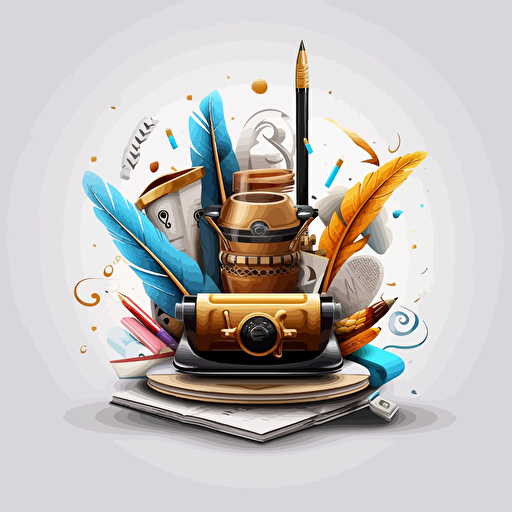 vector logo for translator documents pens papers keyboard