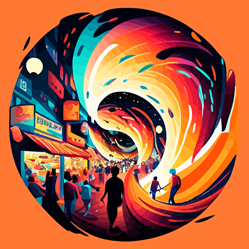 colorful vector art, wormhole of taiwanese night market
